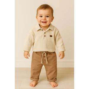 Pietra Baby Kids Gömlek Yaka Çizgili %100 Pamuk Müslin Kumaş Bebek ve Çocuk Erkek Ikili Takım