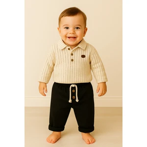 Pietra Baby Kids Gömlek Yaka Çizgili %100 Pamuk Müslin Kumaş Bebek ve Çocuk Erkek Ikili Takım