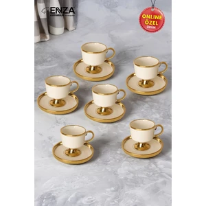 Doris 6'lı Porselen Kahve Fincanı Takımı 90 ml Gold