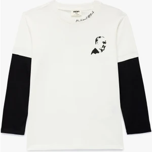 Atatürk Baskılı Uzun Kollu Bisiklet Yaka Pamuklu Tişört