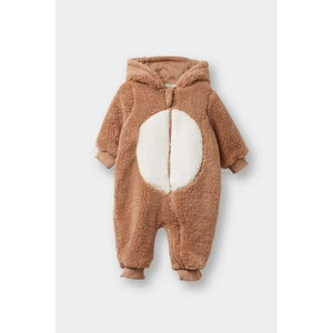 Erkek Bebek Yenidoğan Kapüşonlu Fermuarlı Uzun Kollu Pelüş Tulum D6028A525WN