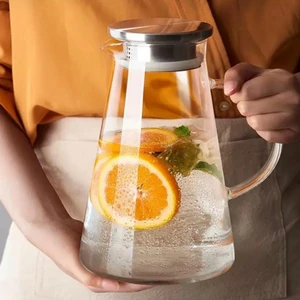 1800ML Dayanıklı Vakumlu Cam Sürahi Metal Süzgeç ve Kapaklı