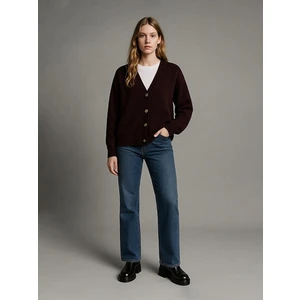 Uzun Kollu Önü Düğmeli Basıc Triko Kırmızı Hırka