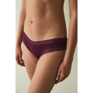 Bordo Dantelli Pamuklu Normal Bel Slip Külot