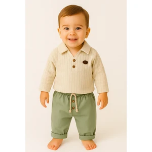 Pietra Baby Kids Gömlek Yaka Çizgili %100 Pamuk Müslin Kumaş Bebek ve Çocuk Erkek Ikili Takım