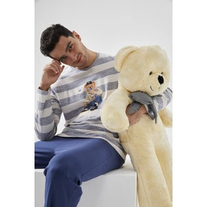 Erkek Pamuklu Uzun Kollu Üst Ayıcık Baskılı Pijama Takımı