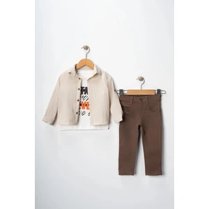 Erkek Çocuk Kolu Ayarlanabilir Gömlekli Pantolonlu Tişörtlü Üçlü Takım