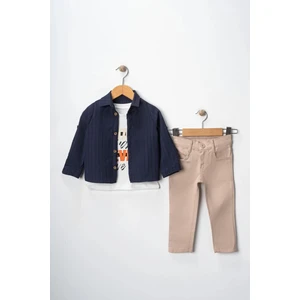 Erkek Çocuk Kolu Ayarlanabilir Gömlekli Pantolonlu Tişörtlü Üçlü Takım