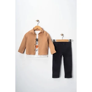 Erkek Çocuk Kolu Ayarlanabilir Gömlekli Pantolonlu Tişörtlü Üçlü Takım