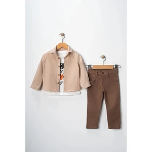Erkek Çocuk Kolu Ayarlanabilir Gömlekli Pantolonlu Tişörtlü Üçlü Takım