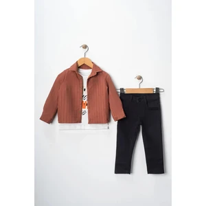 Erkek Çocuk Kolu Ayarlanabilir Gömlekli Pantolonlu Tişörtlü Üçlü Takım