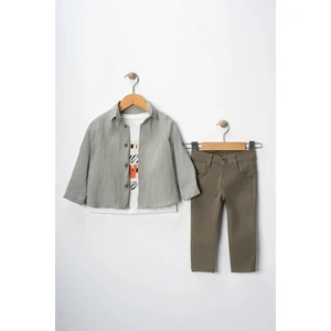 Erkek Çocuk Kolu Ayarlanabilir Gömlekli Pantolonlu Tişörtlü Üçlü Takım