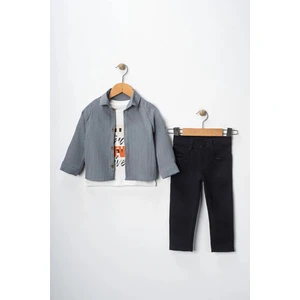 Erkek Çocuk Kolu Ayarlanabilir Gömlekli Pantolonlu Tişörtlü Üçlü Takım