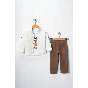 Erkek Çocuk Kolu Ayarlanabilir Gömlekli Pantolonlu Tişörtlü Üçlü Takım