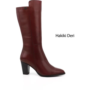 Kadın Antik Bordo Sivri Burun Kalın Topuklu Hakiki Deri Çizme