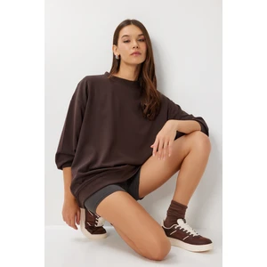 Oversize Basic Yumuşak Modal Sweatshirt LUB0249 Kahverengi