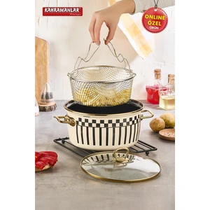 Prime Cream Emaye Kızartma Tenceresi 22 cm