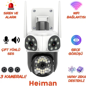 HM-666  3 Kameralı 9mp Wifi Insan Takipli Alarmlı Sesli Kamera
