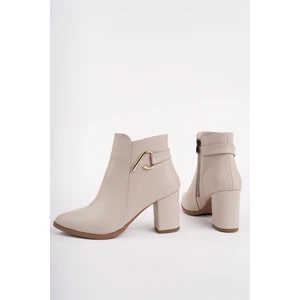 Fortis Sivri Burun Toka Detaylı Fermuarlı Kalın Topuklu Kadın Bot