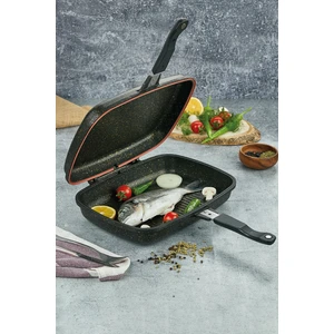 Iron Granit Döküm Et Tavuk Balık Izgara Tavası 36 cm Siyah