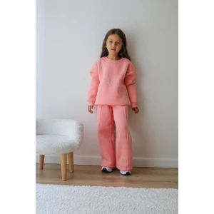 Kız Çocuk Taşlı 3 Iplik Şardonlu Eşofman Takımı