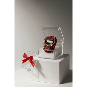 Hediyelik (Mevlid Çeyizlik Hac Umre) Taşlı fiyonklu Kutulu Zikirmatik - Kırmızı 1 Adet