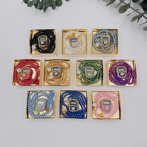 Lena Gift Workshop 10 Adet Hediyelik Çeyizlik Gold Kutulu Tesbih ve Taşlı Zikirmatik Seti ( Mevlit-Sünnet-Hac-Umre)