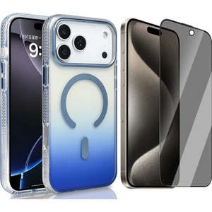 iPhone 17 Pro Max Kılıf M-safe Şarj Özellikli Transparan Renk Geçişli Zore Toros Kapak + Hayalet Ekran Koruyucu