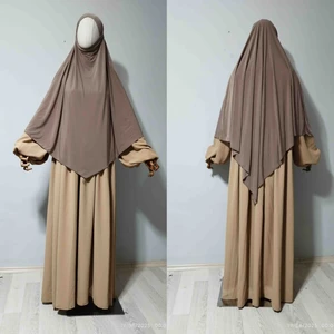 Maksi Boy Sandy Sufle Khimar Hazır Hijab Eşarp Vizon