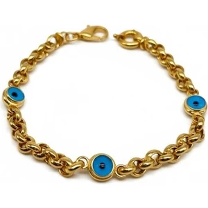 925 Ayar Gümüş 3 Nazar Boncuklu Gold Bileklik Kadın