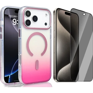 iPhone 17 Pro Max Kılıf M-safe Şarj Özellikli Transparan Renk Geçişli Zore Toros Kapak + Hayalet Ekran Koruyucu