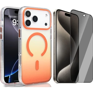 iPhone 17 Pro Max Kılıf M-safe Şarj Özellikli Transparan Renk Geçişli Zore Toros Kapak + Hayalet Ekran Koruyucu