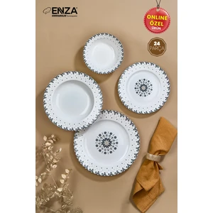 Filiz Porselen Yemek Takımı 24 Parça 6 Kişilik Çiçek Desenli Beyaz Renk