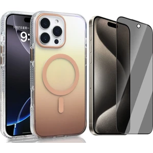 iPhone 16 Pro Max Kılıf M-safe Şarj Özellikli Transparan Renk Geçişli Zore Toros Kapak + Hayalet Ekran Koruyucu