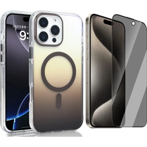 iPhone 16 Pro Max Kılıf M-safe Şarj Özellikli Transparan Renk Geçişli Zore Toros Kapak + Hayalet Ekran Koruyucu