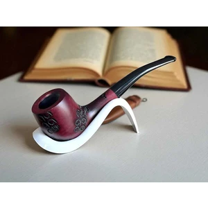 Vişne Işlemeli Ahşap Pipo | Ahlat Ağacı Pipo | Peaar Wood | Metal Filtreli | Pipo Sehpası Hediyeli