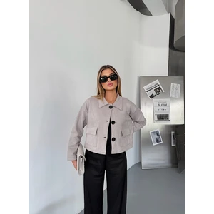 Kadın Düğmeli Suni Süet Esnek Crop Ceket