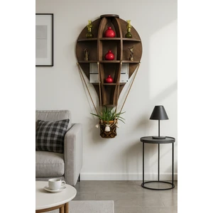 Sıcak Hava Balonu Tasarımlı Dekoratif Ahşap Duvar Rafı