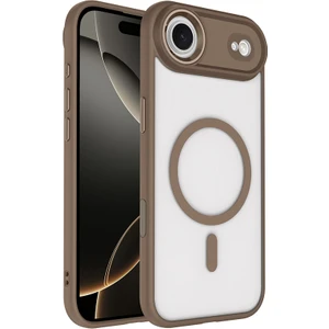 iPhone 17 Air Kılıf Wireless Şarj Özellikli Zore Krom M-Safe Silikon Kapak - Desert Gold