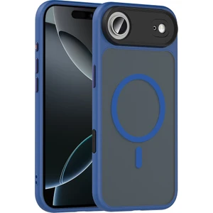 iPhone 17 Air Kılıf Mat Arka Yüzey Wireless Şarj Özellikli Zore Flet M-Safe Kapak - Lacivert