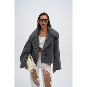 Orven Geniş Yaka Kısa Antrasit Ceket