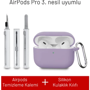 Airpods Pro 3. Nesil Uyumlu Darbelere Dayanıklı Askı Aparatlı Silikon Kılıf ve Elektronik Temizleme Kalemi