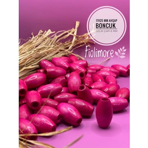 17X25 mm Oval Ahşap Boncuk (50 Gram 18 Adet) Makrome Çanta Tasarım Tahta Boncuk Delik Çapı 6 mm