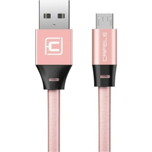 Micro USB Flat Fiber Örgülü 2.4A Şarj ve Data Kablosu-Pembe