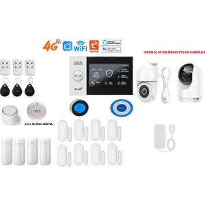 Pgst  4g Sim Kart Destekli Akıllı Ev Güvenlik Alarm Sistemi + Obiem Iç ve Dış Mekân Ptz Hd Kamera