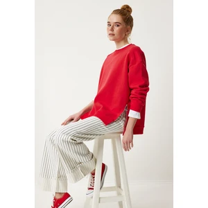 Fermuar Detaylı Şardonlu Sweatshirt LUB0003 Kırmızı