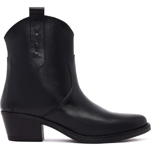 Kadın Siyah Kalın Topuklu Deri Kovboy Bot 25WFD511718