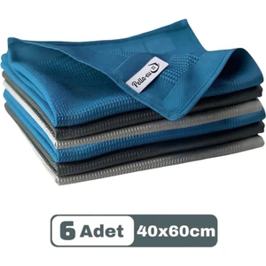 Mikrofiber Cam Bezi Genel Temizlik Bezi Mutfak Banyo Yüzey 6 Adet Mavi Antrasit Gri 40X60CM