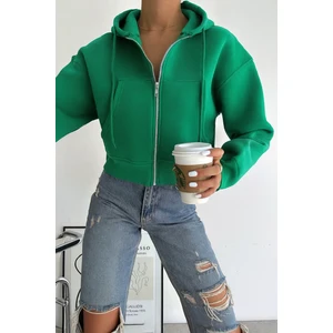 Kadın Gri Fermuarlı Oversize Hoodie – Günlük & Sokak Stili