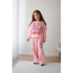 Kız Çocuk Labubu Modelli 3 Iplik Şardonlu Eşofman Takımı